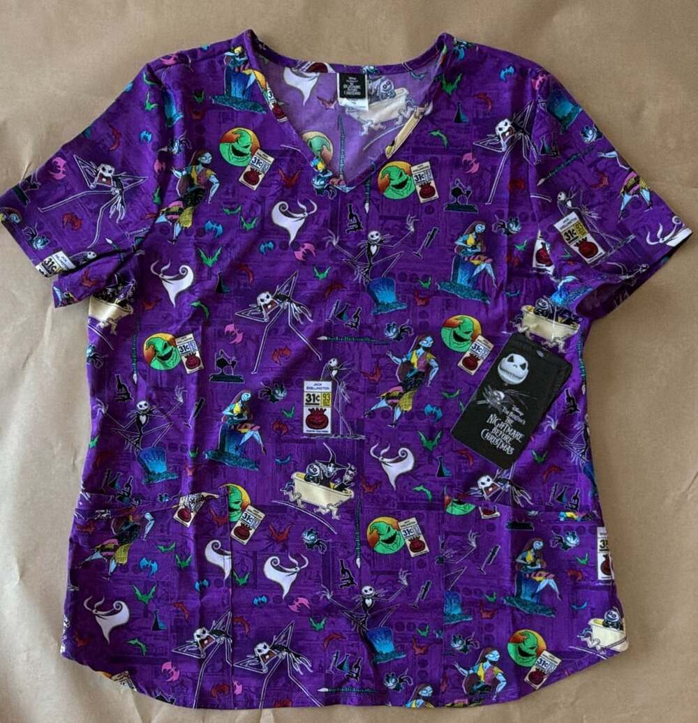 Disney The Nightmare Before Christmas Scrub Top Size L Purple